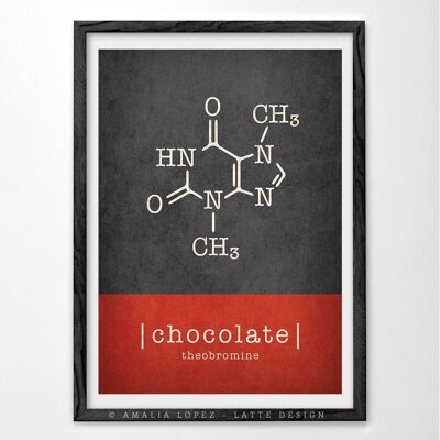 Lámina de la molécula de chocolate. Impresión de chocolate rojo y gris__A3 (11,7 '' x 16,5 '')