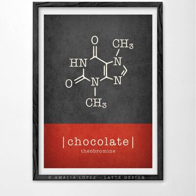 Chocolate molecule Art print. Red and grey chocolate print__A3 (11.7'' x 16.5’’)