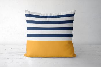 Coussin décoratif nautique jaune et bleu 1