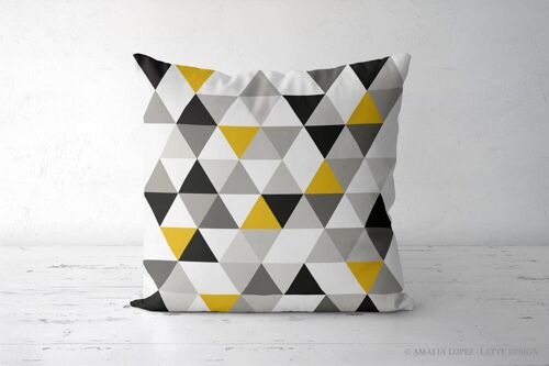 Triangles black, grey, white and yellow Throw pillow