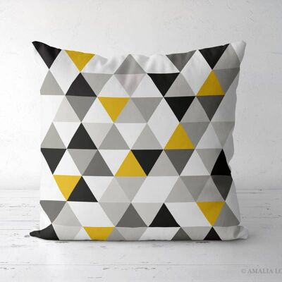 Triangles black, grey, white and yellow Throw pillow