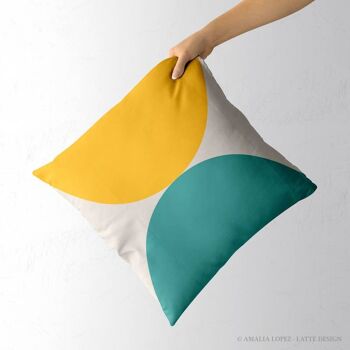 Coussin géométrique jaune et bleu sarcelle 3