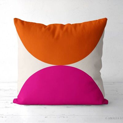 Coussin géométrique orange et rose