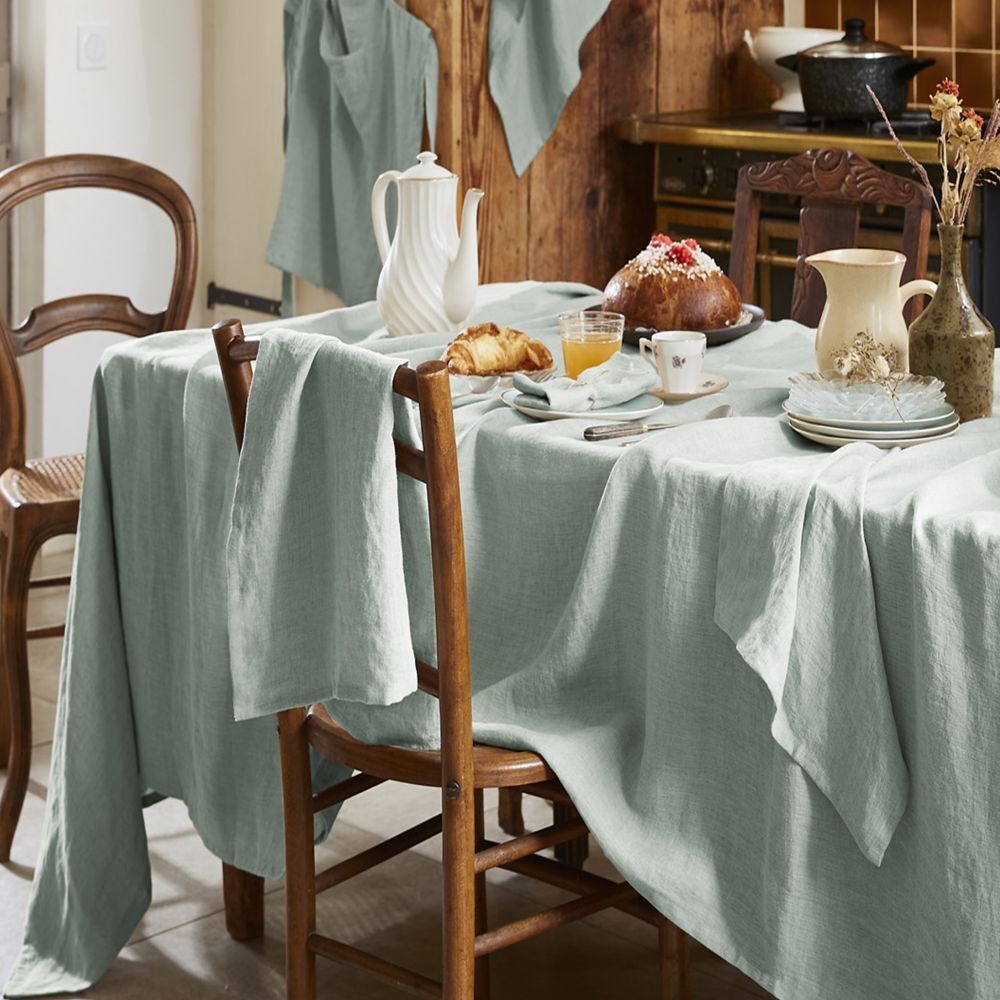 Rectangular tablecloth 170x250 cm French linen Eucalyptus
