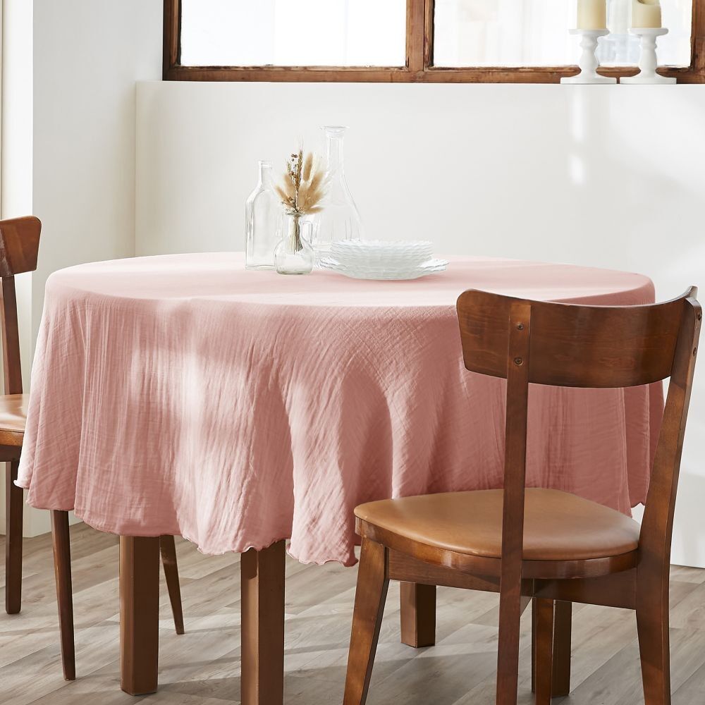 Round tablecloth 180x180 cm Cotton Gauze Peach pink