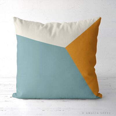White and Teal Geometric Throw pillow