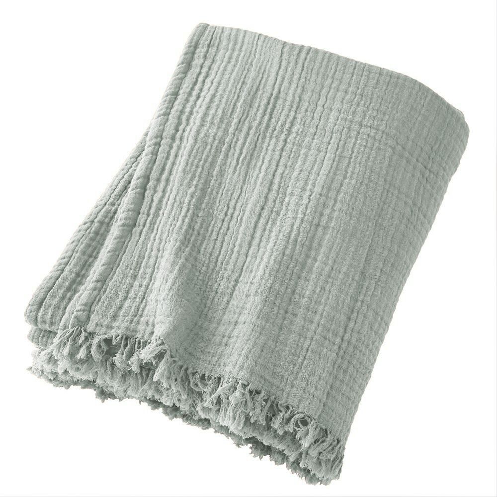 Fringed Blanket 130x160 cm Eucalyptus Cotton Gauze