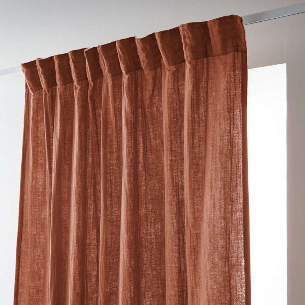 Gathered ribbon curtain 140x240 cm Terracotta cotton gauze