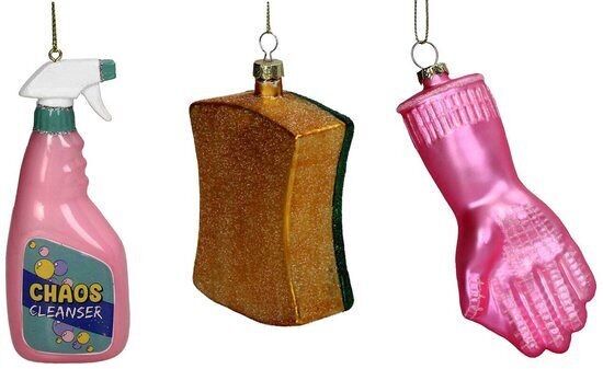 Set di 3 prodotti per la pulizia di ornamenti natalizi in vetro, guanto e spugna in bottiglia