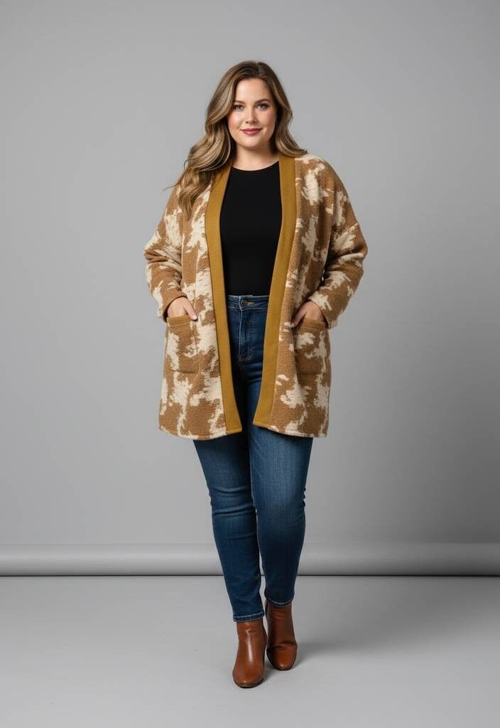 Chaleco de lana beige de talla grande (T879)