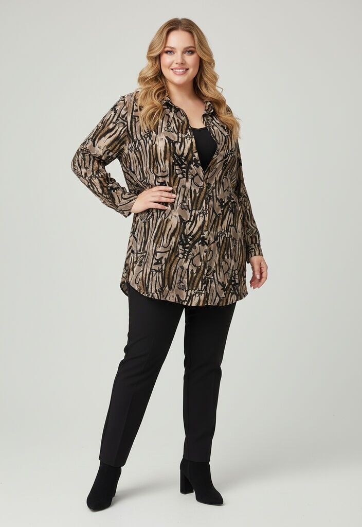 Taupefarbenes Hemd mit Leopardenmuster in Übergröße (T1265)