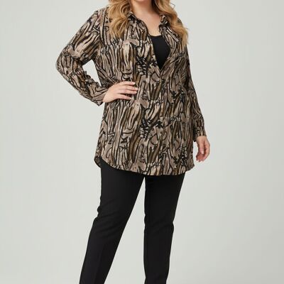 Camicia leopardata color talpa taglie forti (T1265)