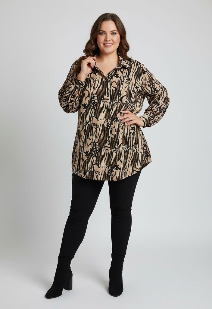 Braunes Hemd mit Leopardenmuster in Übergröße (T1265)
