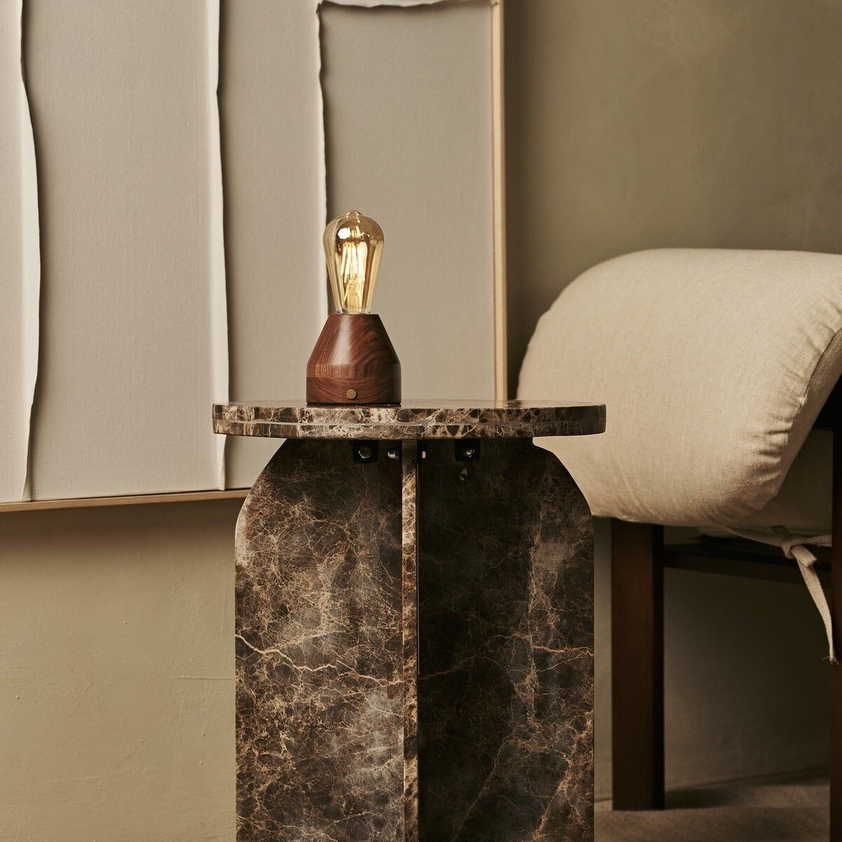 Zavi Walnut Rechargeable LED Table Lamp – Cordless, Dimmable, 100-Hour Battery