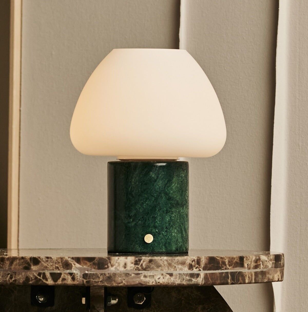 Ostade Green / Verde Alpi  – Unique Marble Rechargeable Table Lamp with 3 Light Colors & Dimming Function