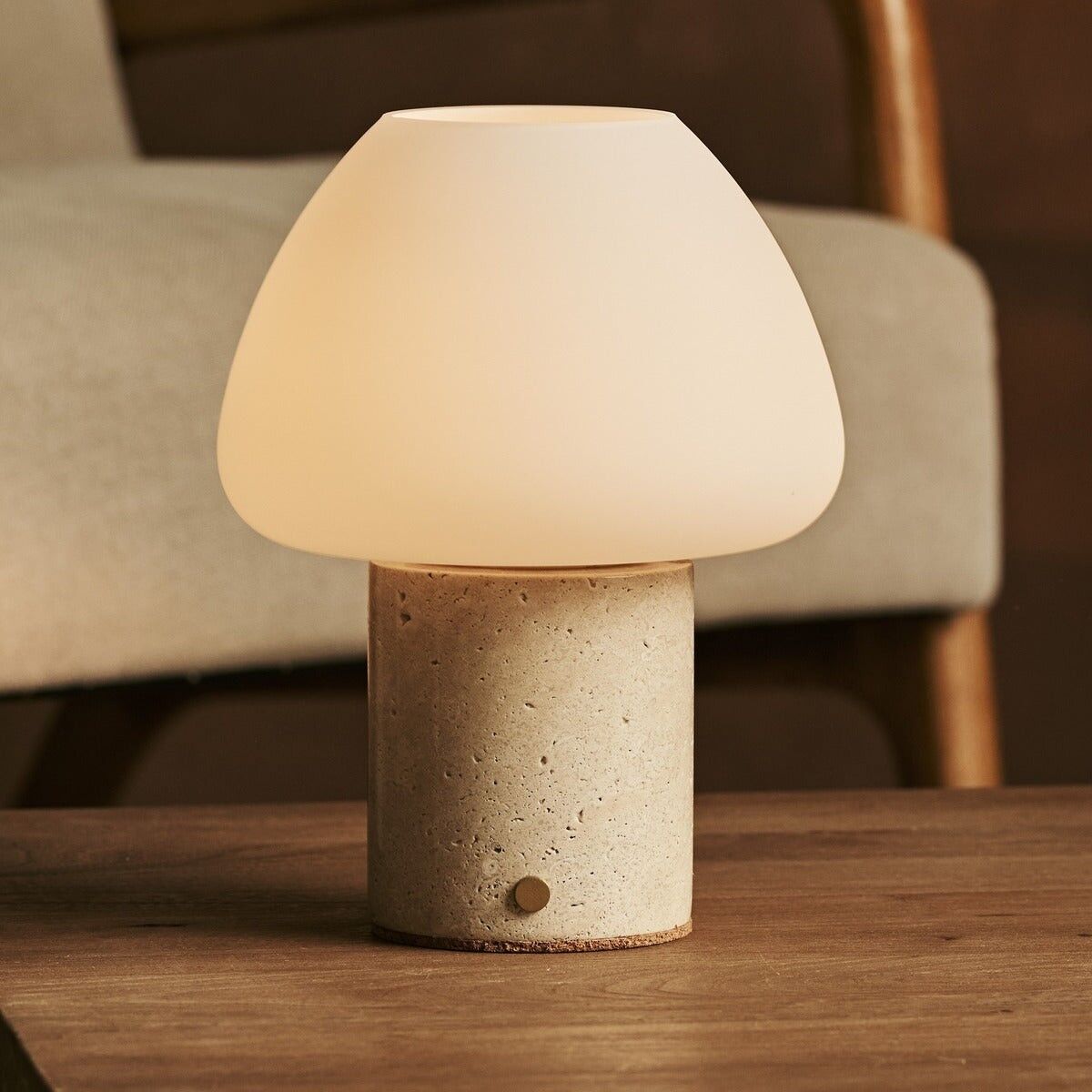 Ostade Beige / Travertino Classico – Unique Travertine Rechargeable Table Lamp with 3 Light Colors & Dimming Function