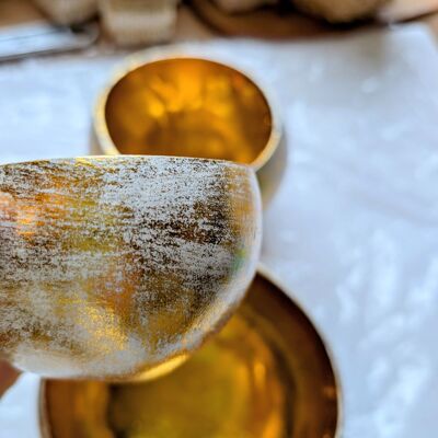 Ensemble de 3 bols en noix de coco entièrement délavés en or blanc, décoration d'hiver