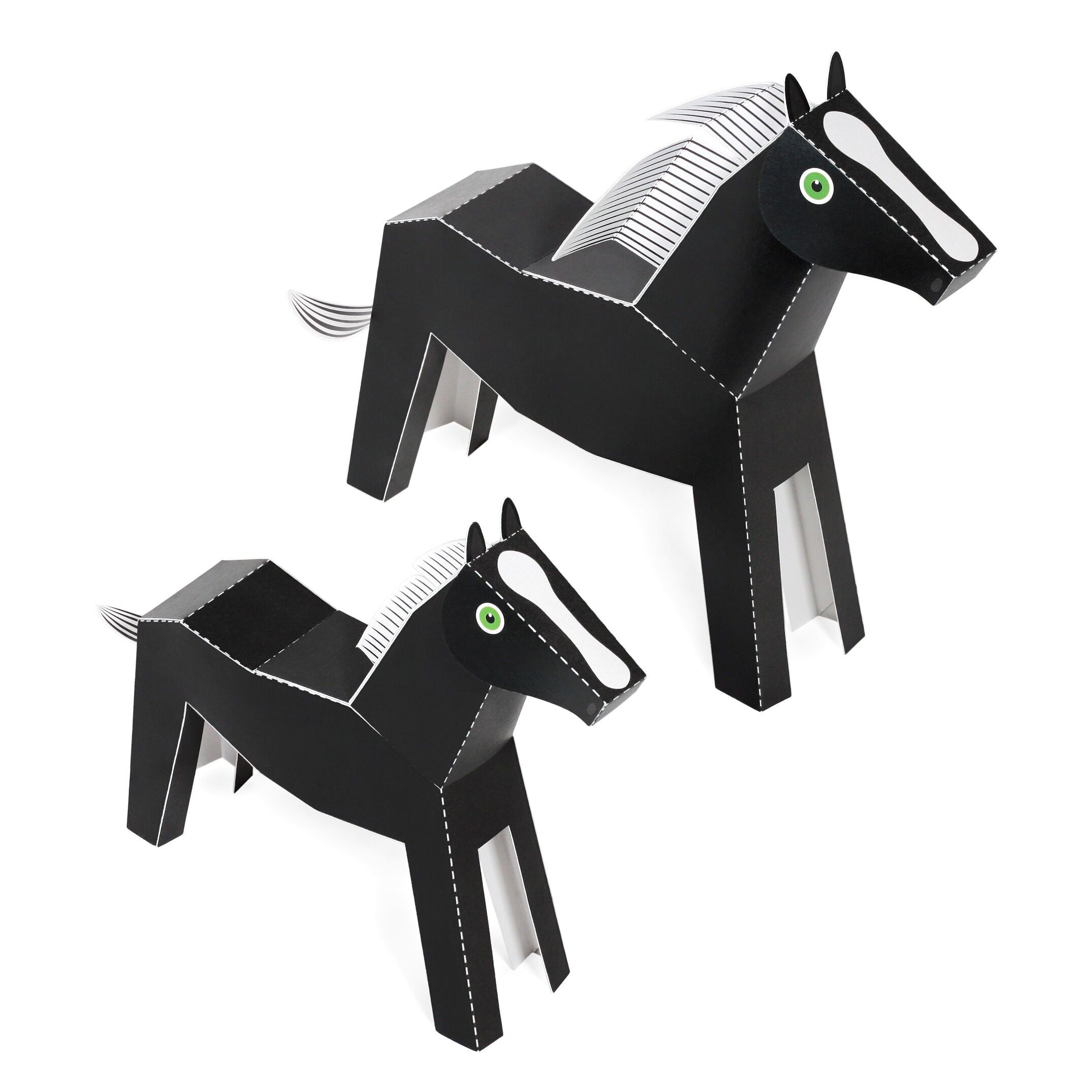 Schwarze Pferde Papierspielzeug - DIY Bastelset