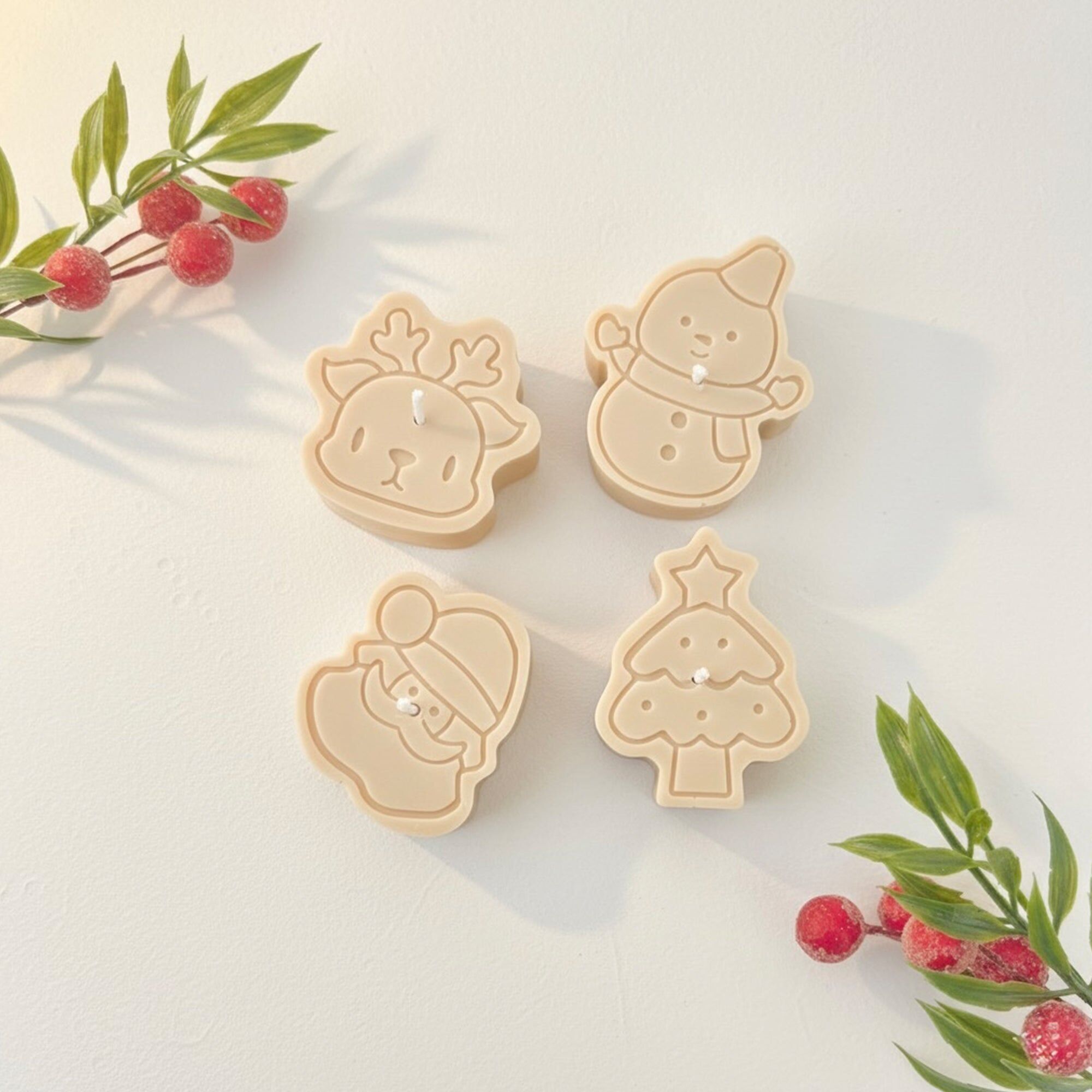 Beige Christmas Tealight Gift Set - Christmas Scented Candle Gift