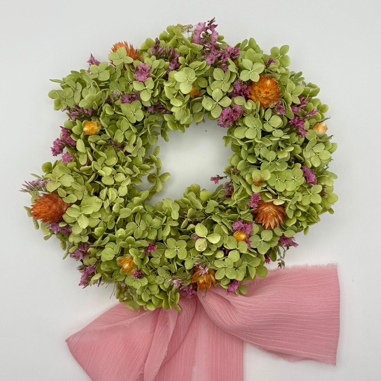 Ghirlanda di ortensie e gomphrena - Ghirlanda di fiori secchi