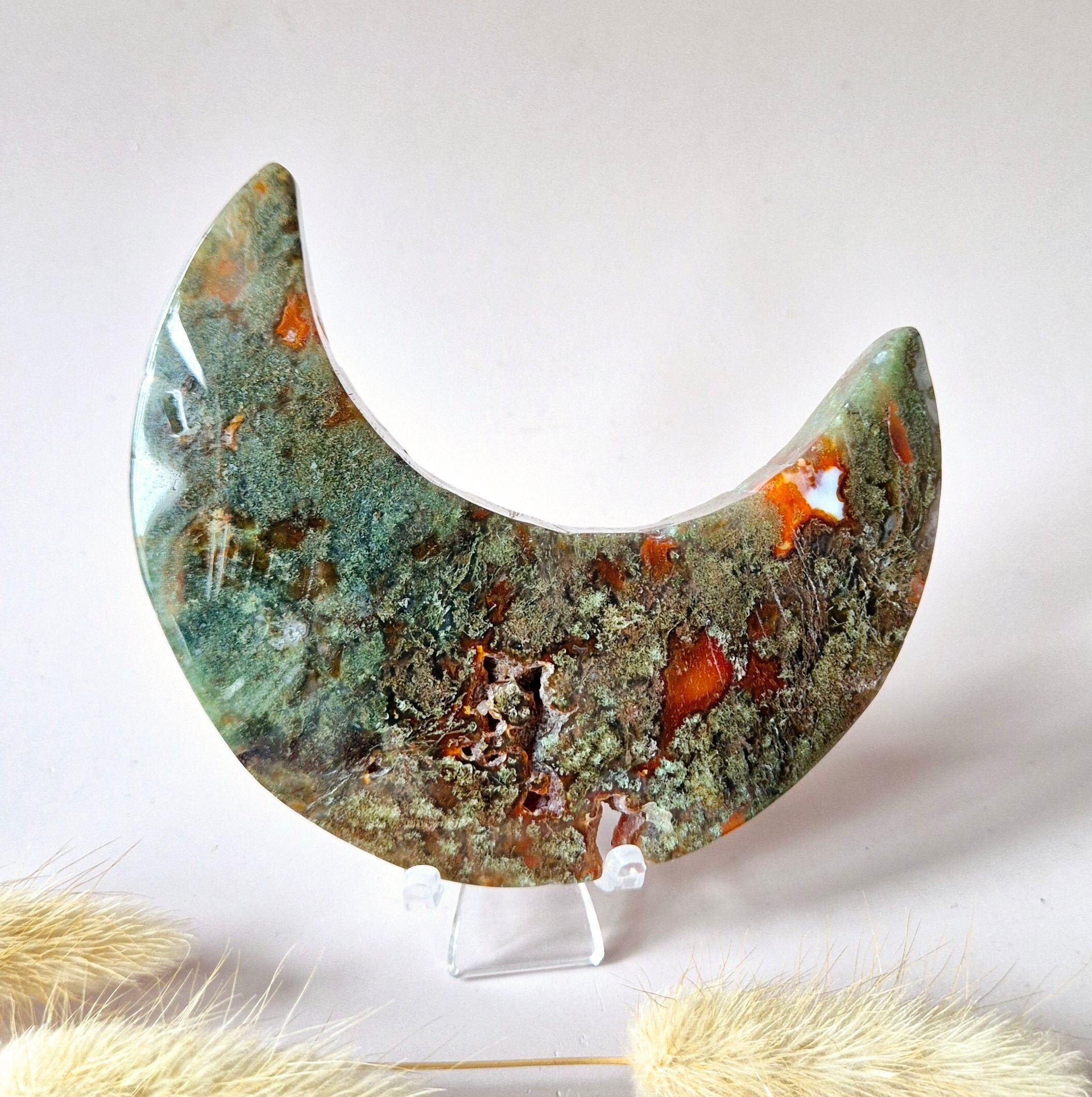 Agata muschiata rossa Druzy Moon (8-10 cm) su supporto – #58