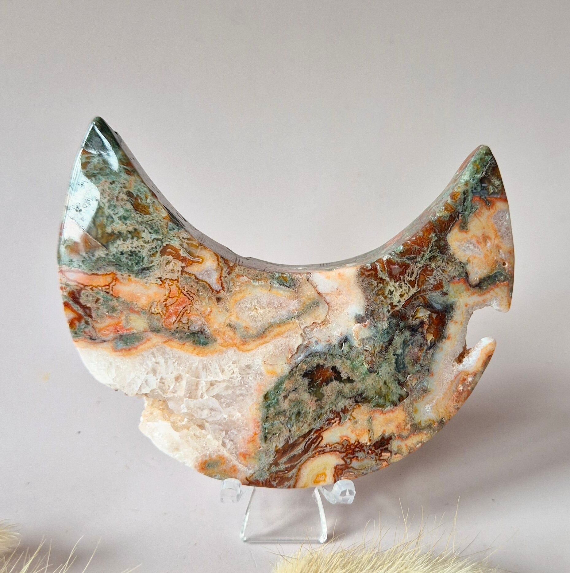 Agata muschiata rossa Druzy Moon (8-10 cm) su supporto – #56