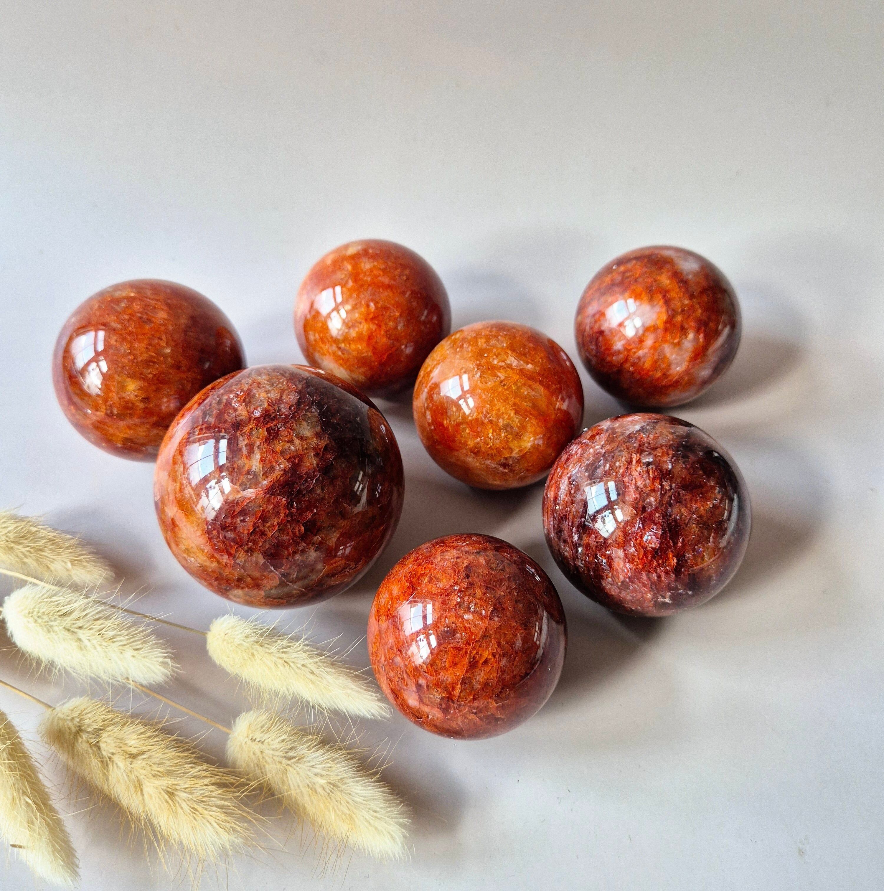 Sfera di cristallo di quarzo di fuoco - Sfera di quarzo ematoide da 50 mm