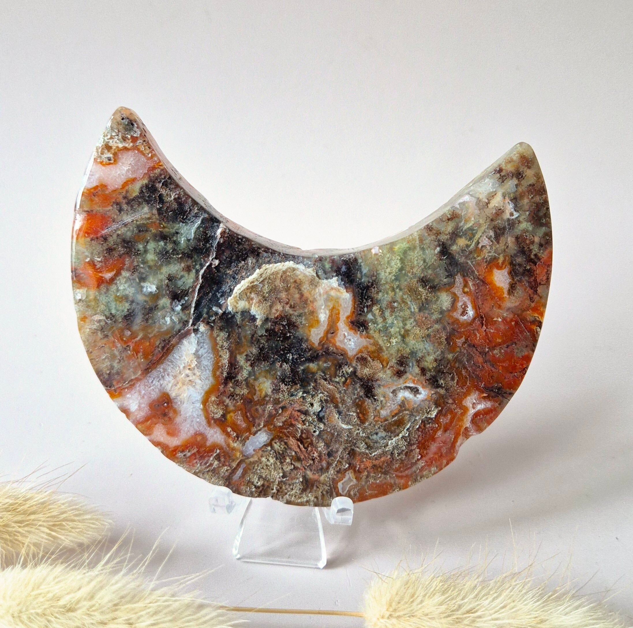 Agata muschiata rossa Druzy Moon (8-10 cm) su supporto – #26