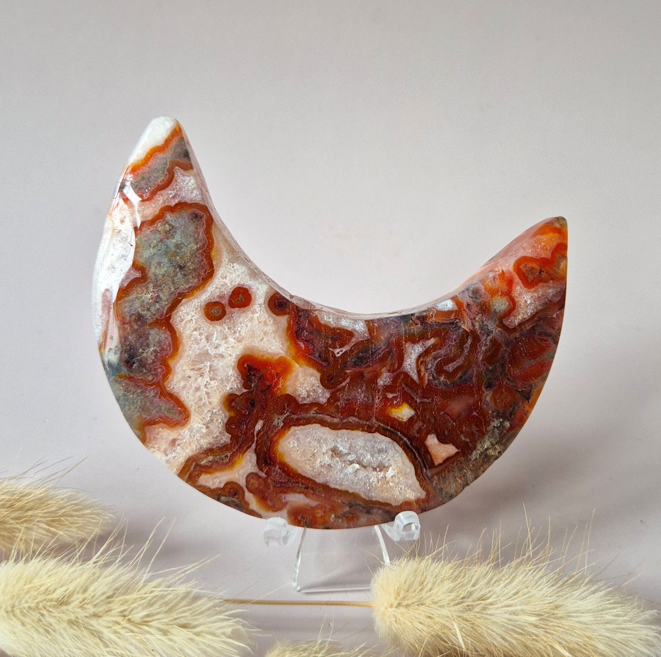 Agata muschiata rossa Druzy Moon (8-10 cm) su supporto – #28