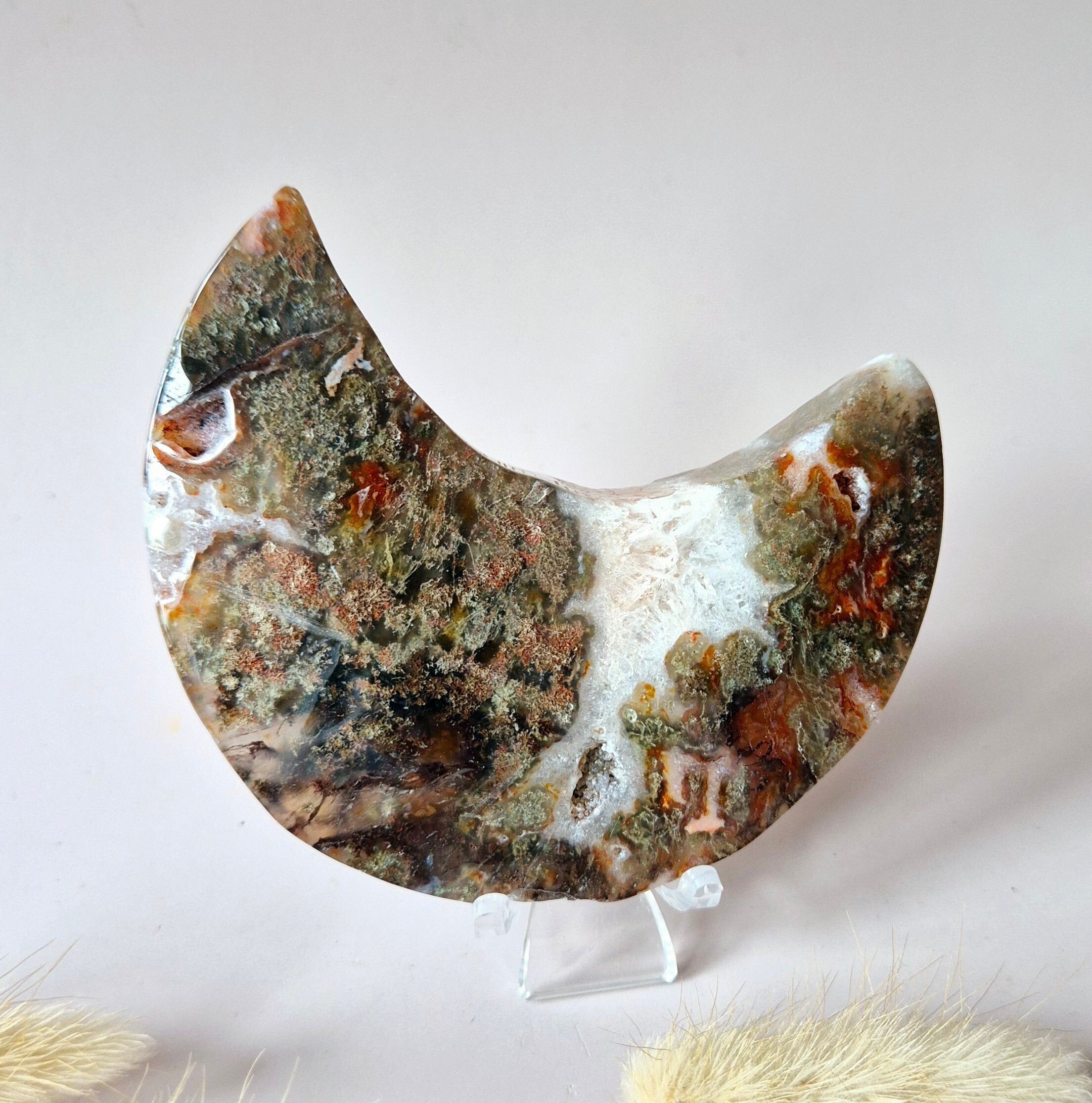 Agata muschiata rossa Druzy Moon (8-10 cm) su supporto – #35