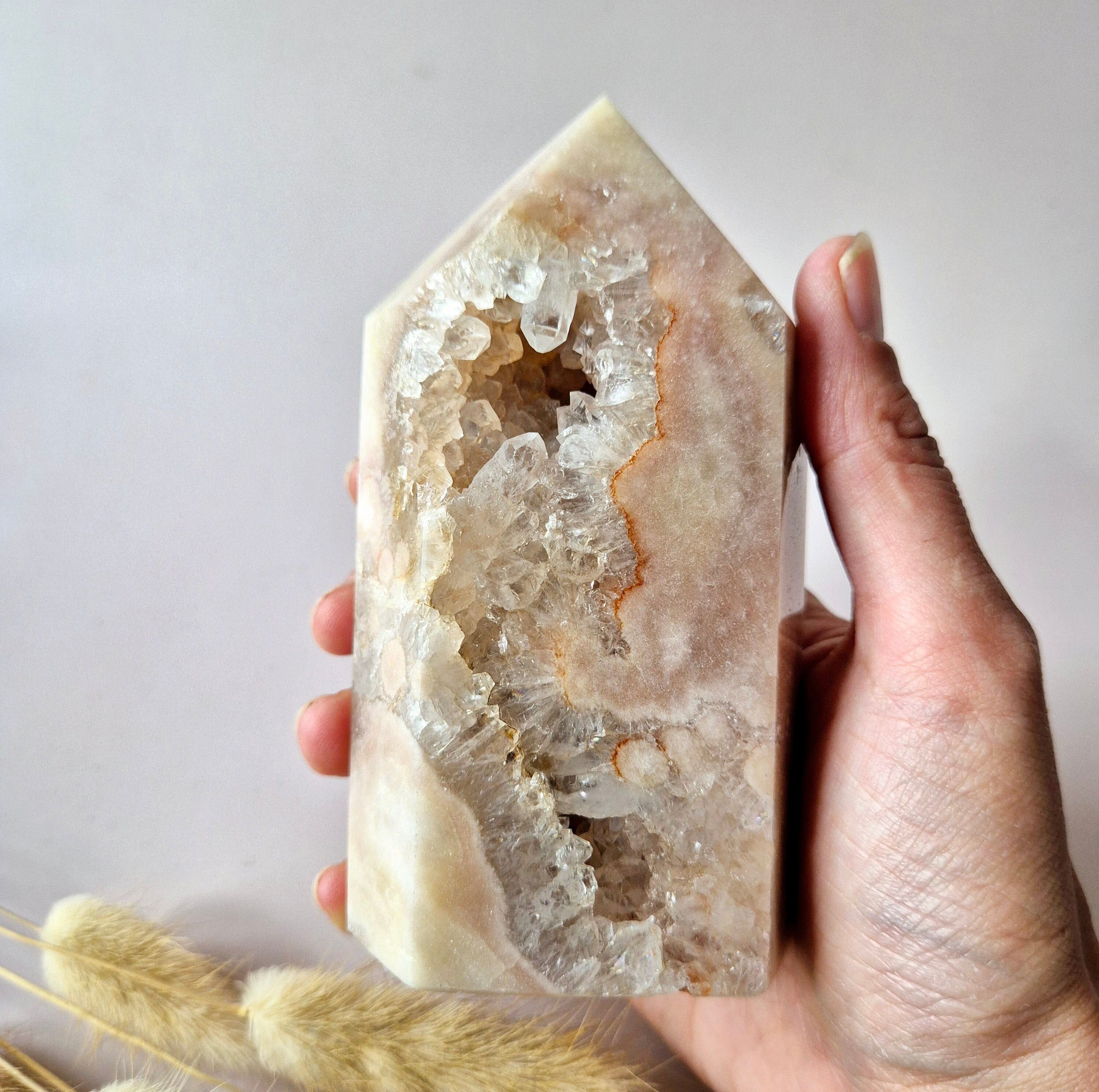 Tour de Druzy Améthyste Rose XL 12x5,5cm (423g) - Douce force et paix pour le cœur