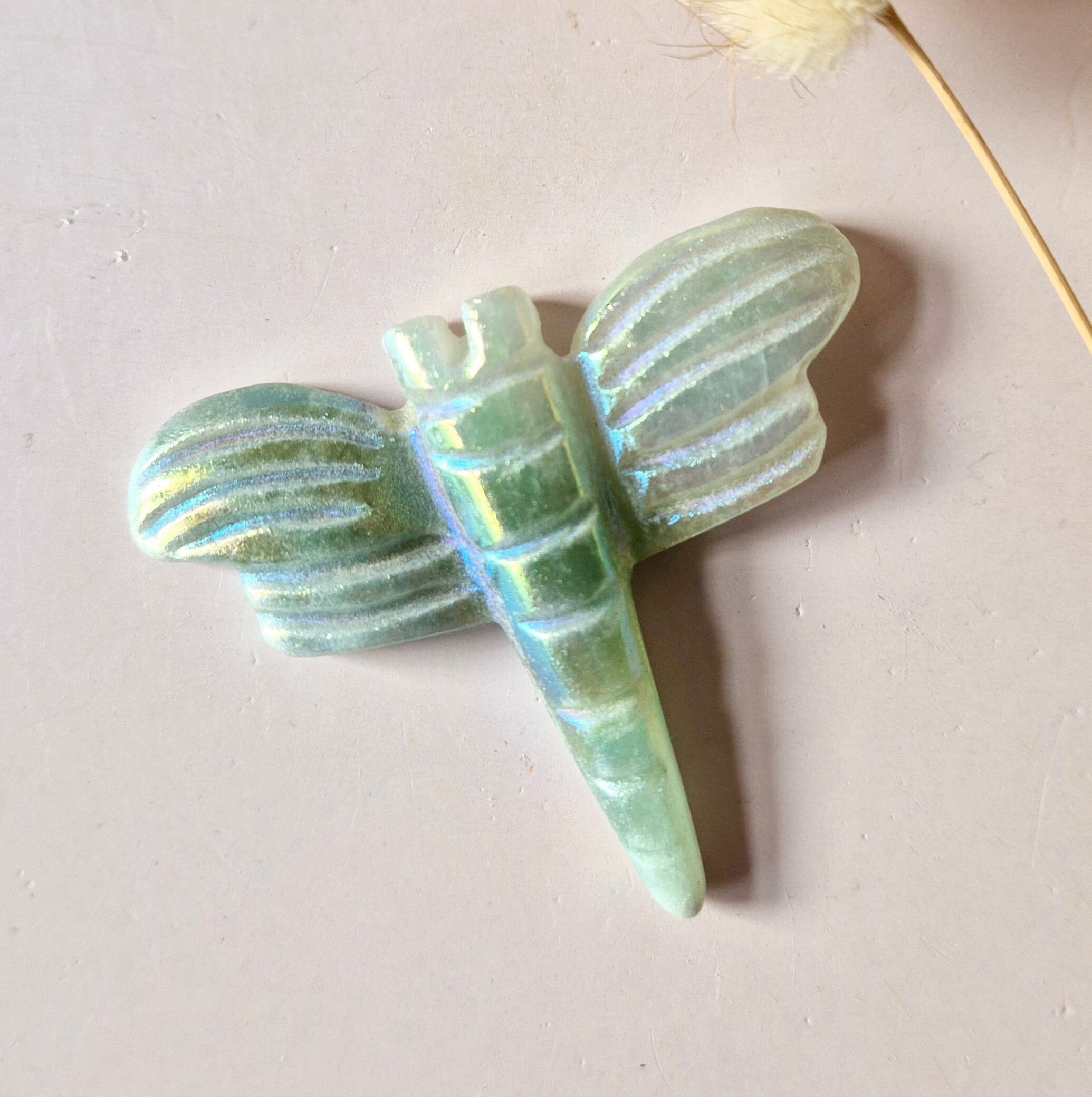 Angel Aura Dragonfly 5 cm – Green Aventurine crystal carving in various types of stone Gemstone