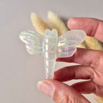 Ángel Aura Libélula 5 cm – Cristal de Roca tallado en varios tipos de piedra Piedra preciosa