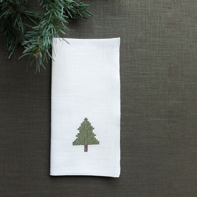 Pure linen napkin with cross stitch Christmas tree