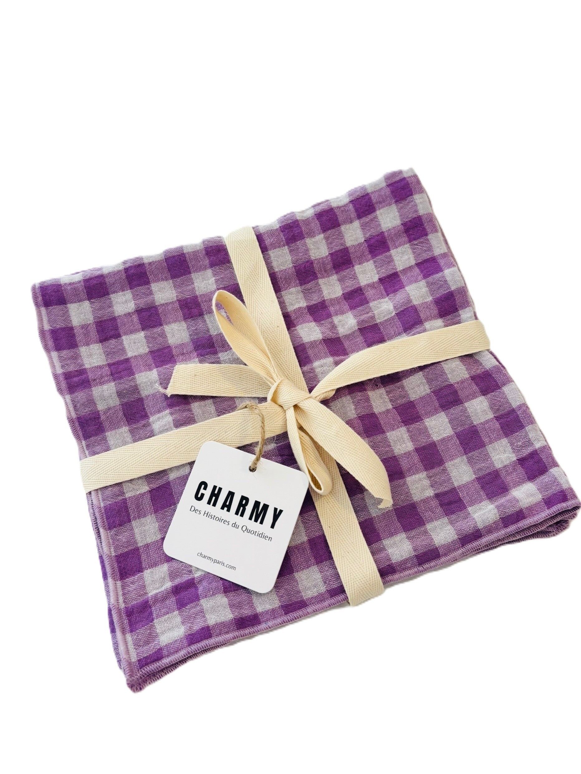 2 Double Cotton Gauze Napkins – Purple Gingham – 40x40 cm