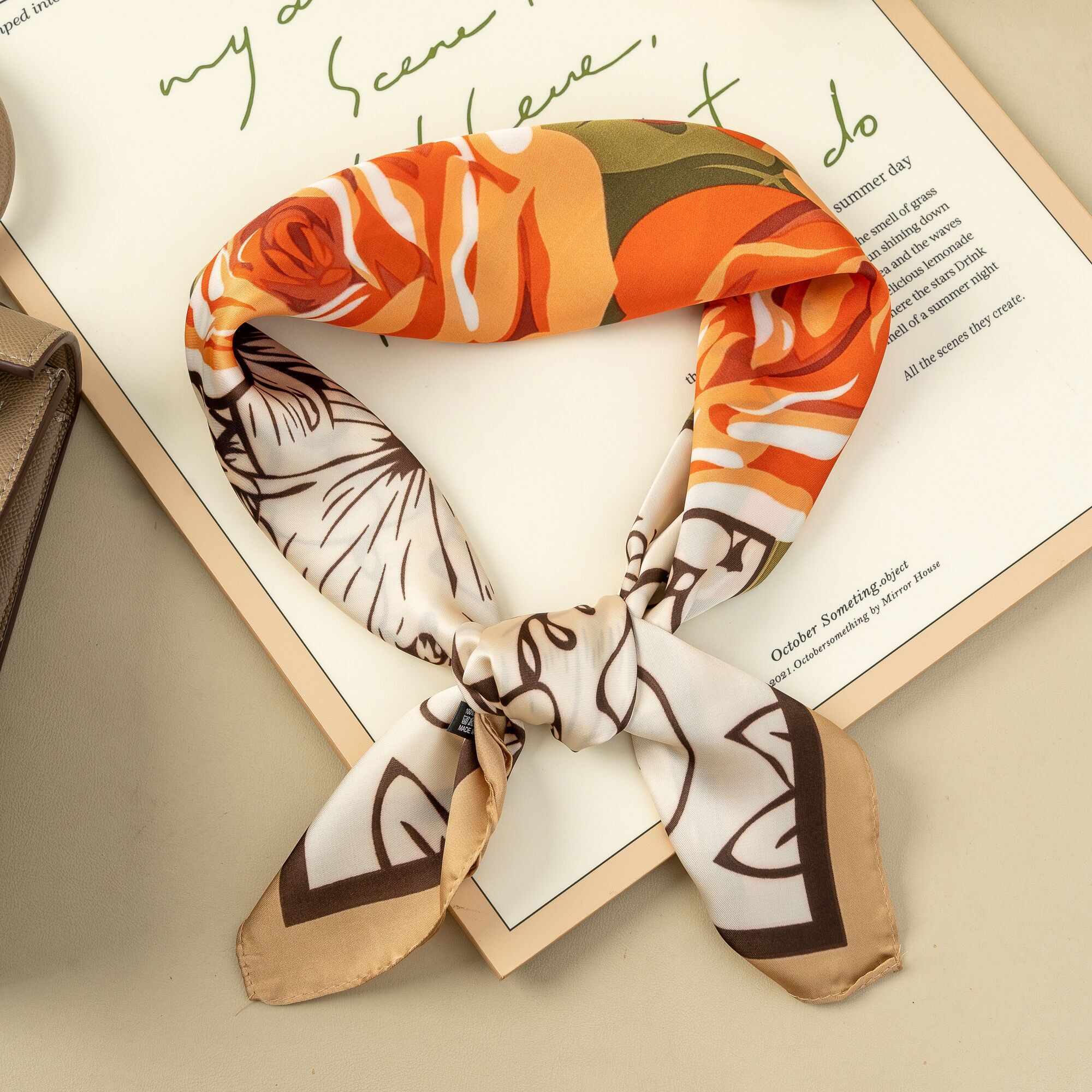 Square Scarf 70x70 Silk Effect Abstract Floral