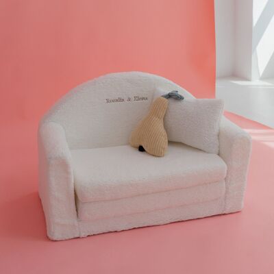 Teddy Mini-Schlafsofa mit gesticktem Namen weiß