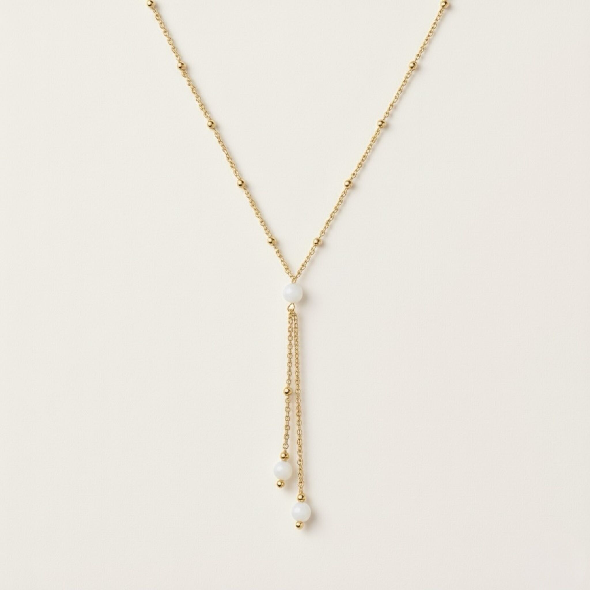 Gold Y Necklace – Natural Puck Beads (Lapis Lazuli, Tanzanite, Mother of Pearl, Rhodonite, Amazonite)