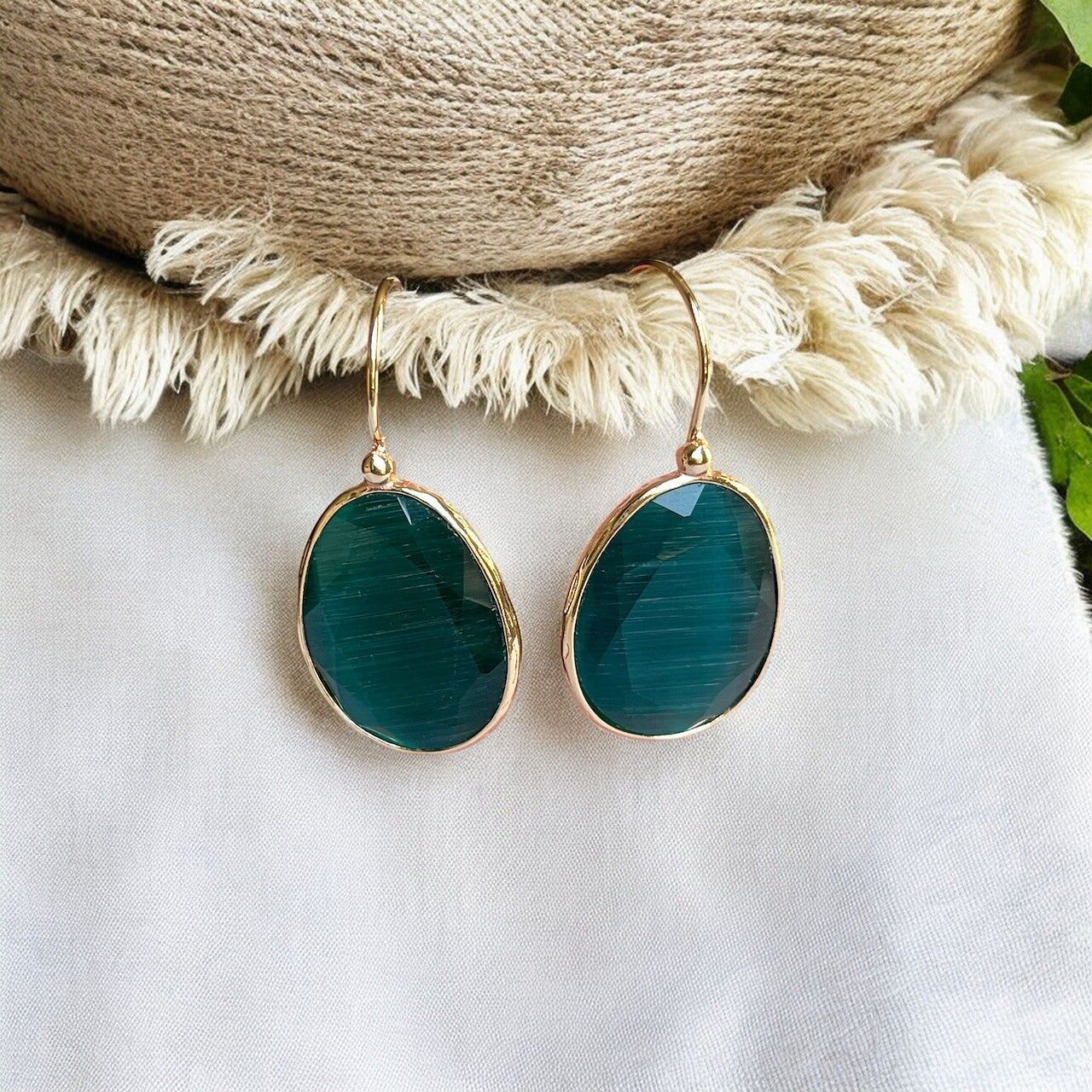 Orecchini "LIVORA", pietra naturale, agata verde, placcati oro