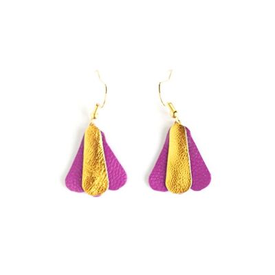 Boucles d'oreilles Papillons simples - cuir doré et fuchsia
