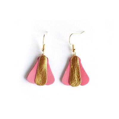 Boucles d'oreilles Papillons simples - cuir doré et rose capucine