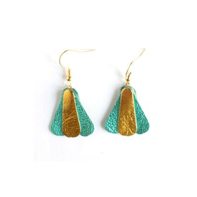 Simple Butterfly Earrings - Gold Leather and Metallic Turquoise Blue