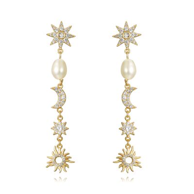 Orecchini Hana con perle, zirconi e argento sterling - Fiore di menta