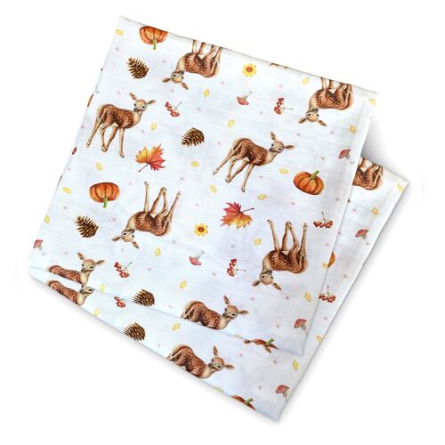 2 baby muslin swaddles deer - 60cm