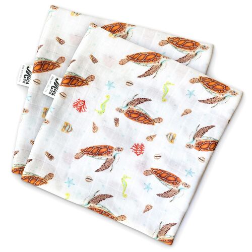 2 baby muslin swaddles sea turtle - 60cm