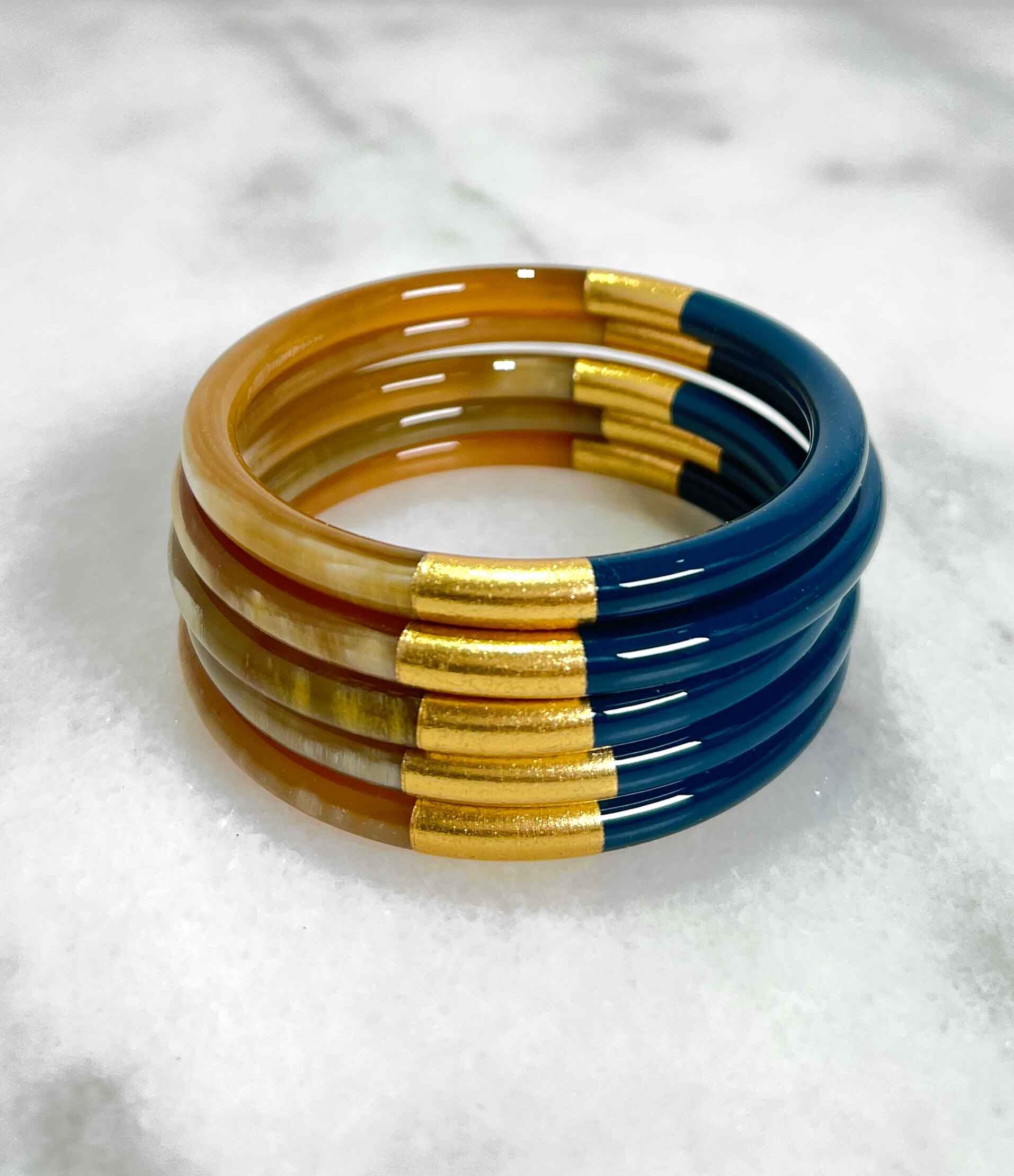 Bracciale blu notte e foglia oro - Corno autentico