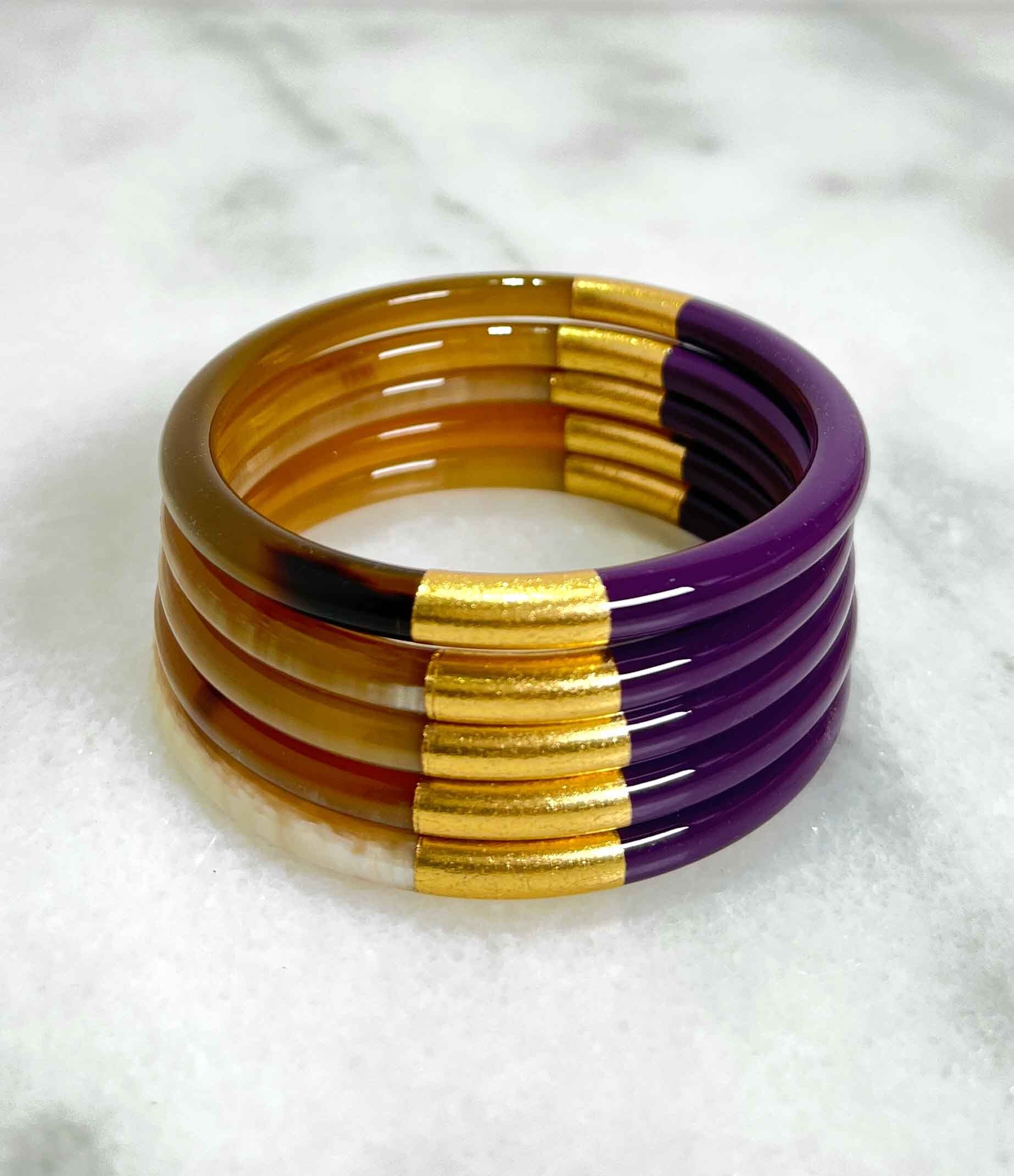Bracciale in foglia viola e oro - Corno autentico