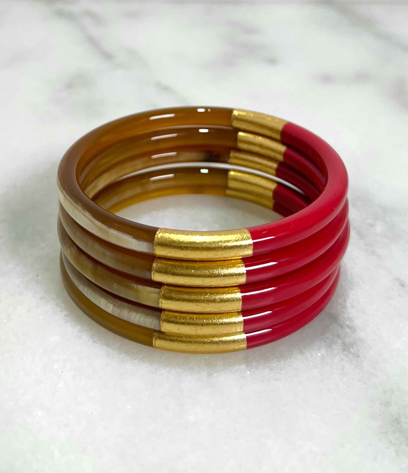 Bracciale in foglia rossa e oro - Corno autentico