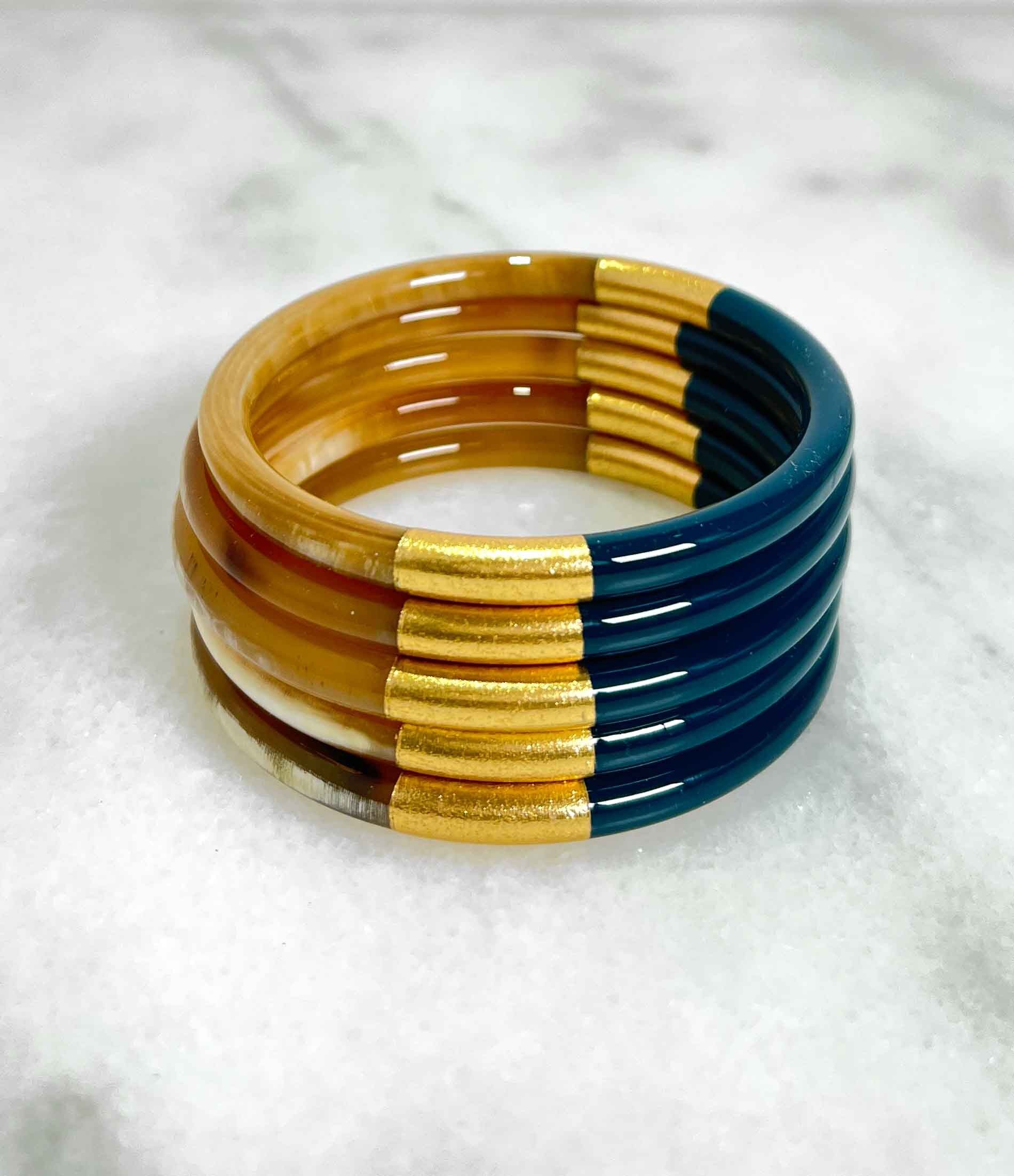 Bracciale in foglia d'oro e blu anatra - Corno autentico