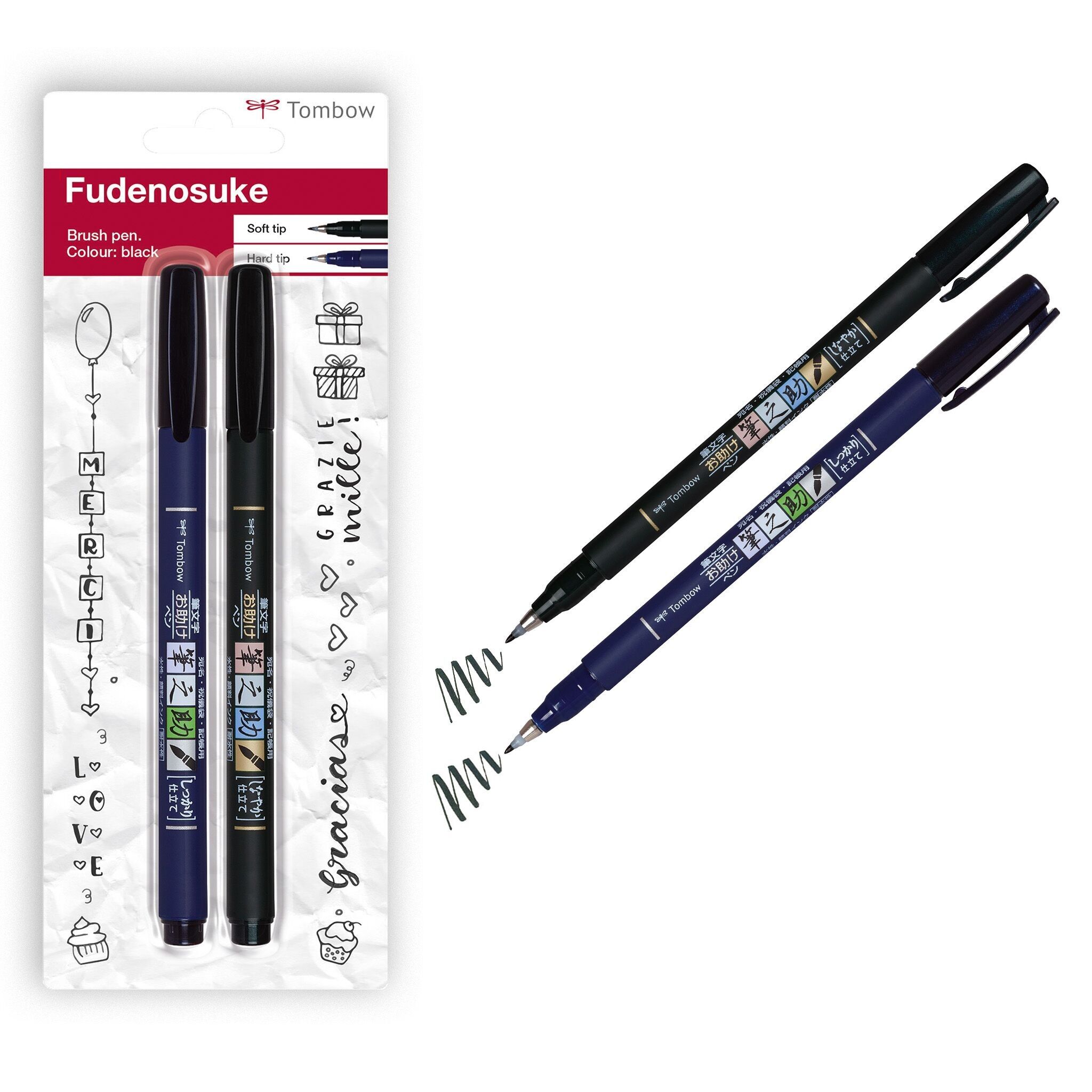Feutre brush Fudenosuke, combi pack noir (WS-BH, WS-BS), blister